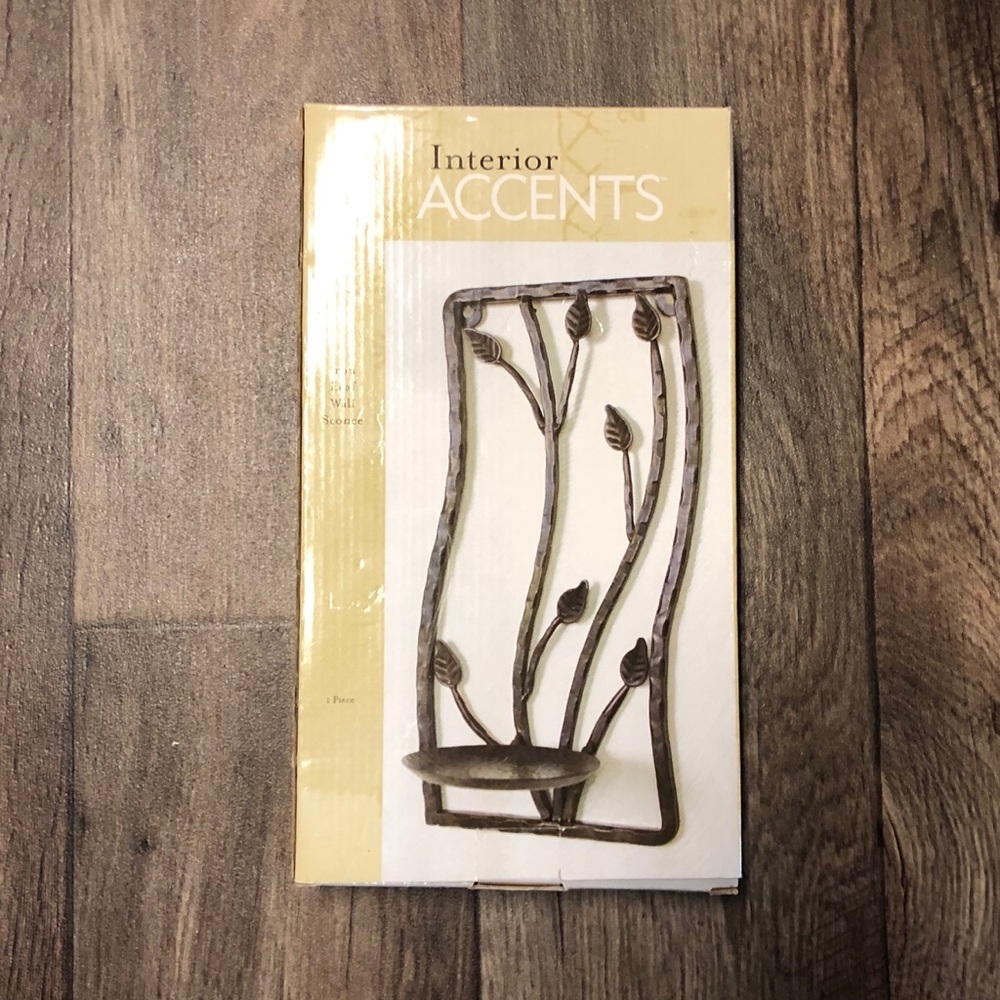 Iron Leaf Candle Wall Sconce | Dark Bronze Metal Wall Decor | 12” x 5.75” | New - Picture 2 of 4